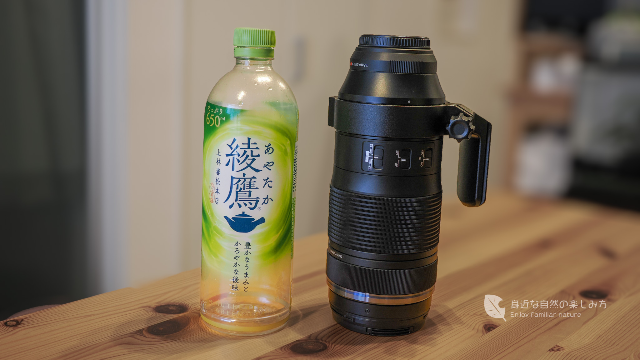 ペットボトルと100-400mmのサイズ比較